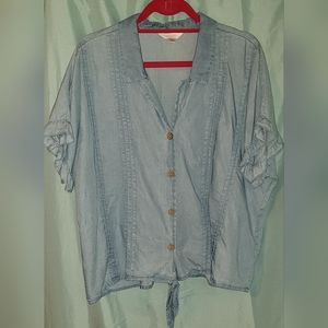 NWOT - Lauren Conrad Tie Front Crop Top with Ruffled Short Sleeves